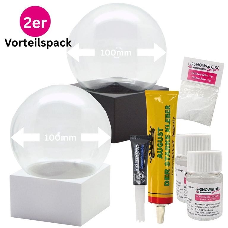 100mm Bastelset Polyresin Sockel weiß eckig mit DIY-Schneekugel - 1 x Schnee - Schneekugelhaus