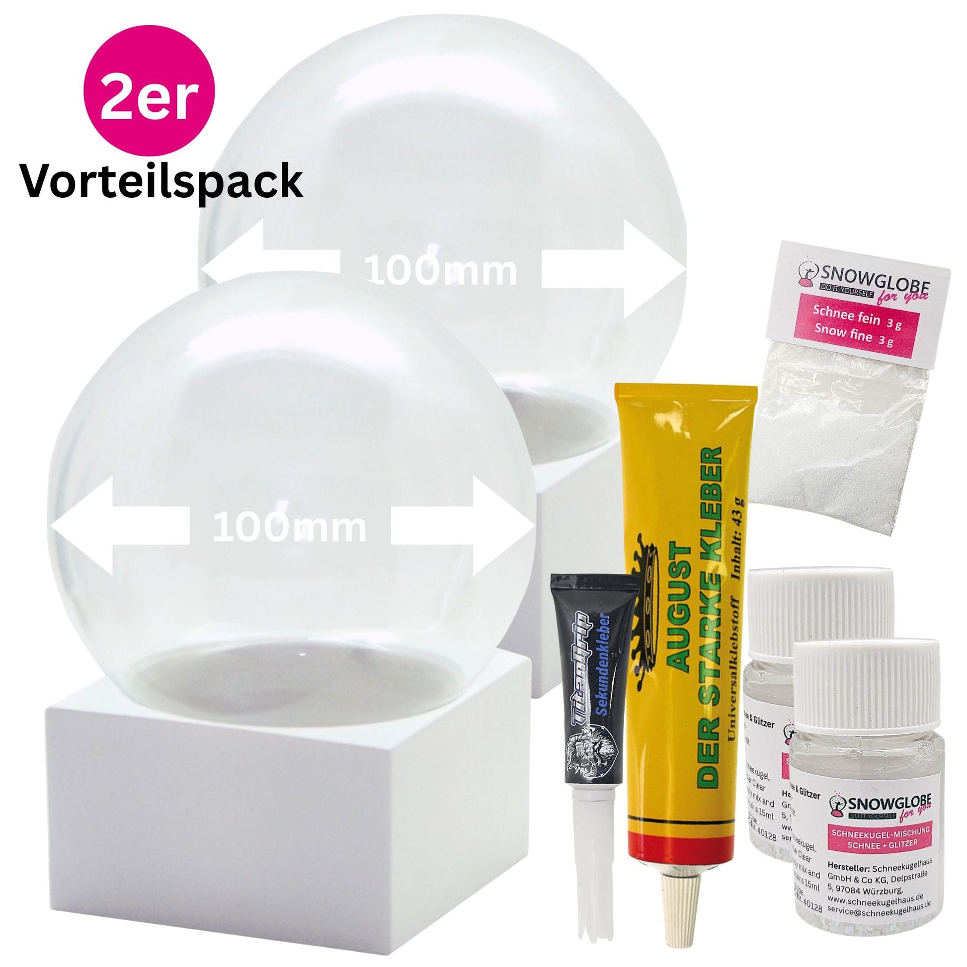100mm Bastelset Polyresin Sockel weiß eckig mit DIY-Schneekugel - 1 x Schnee - Schneekugelhaus