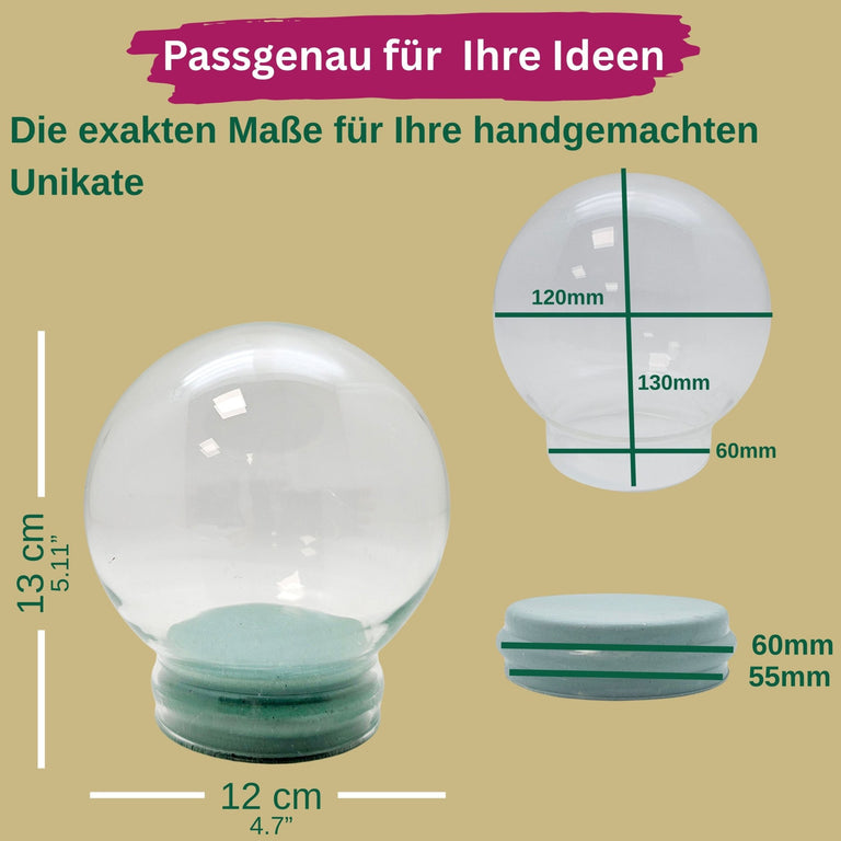 120mm Glas für DIY-Schneekugel mit 1 Päckchen Schnee - Schneekugelhaus
