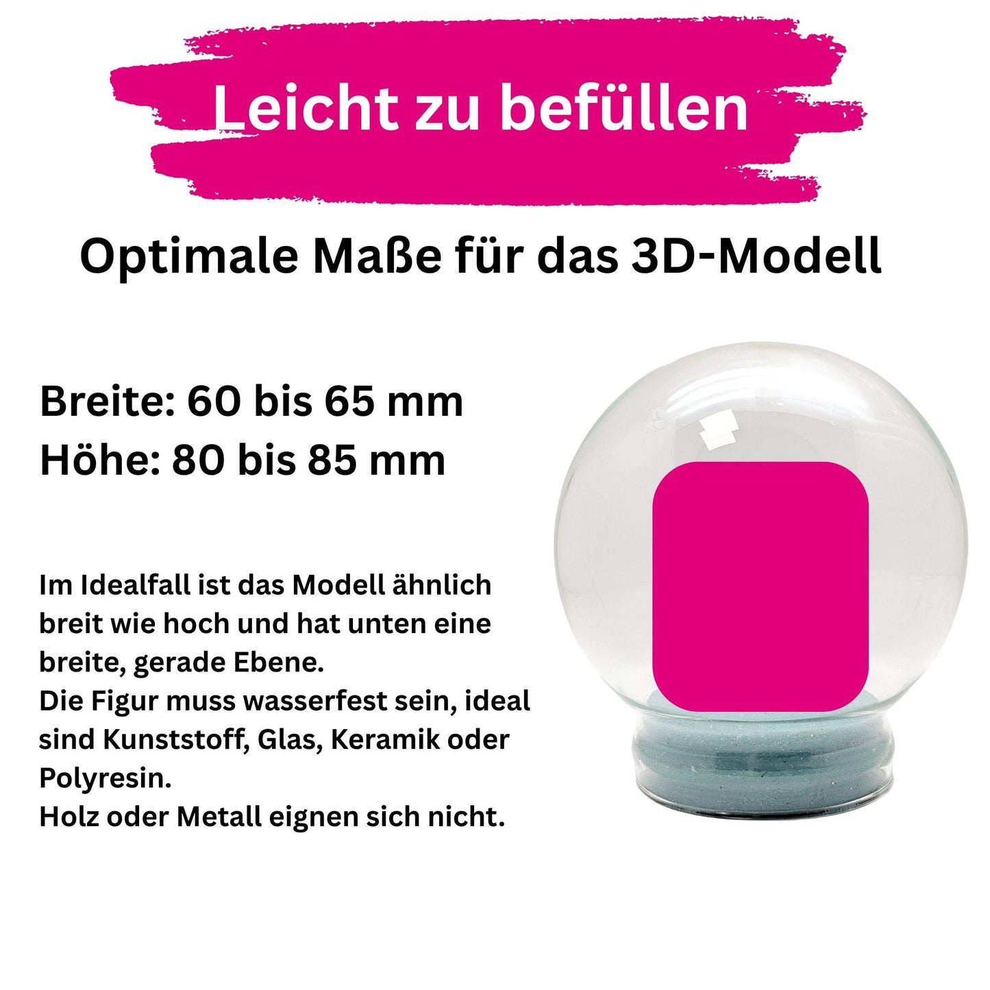 120mm Glas für DIY - Schneekugel mit 1 Päckchen Schnee - Schneekugelhaus