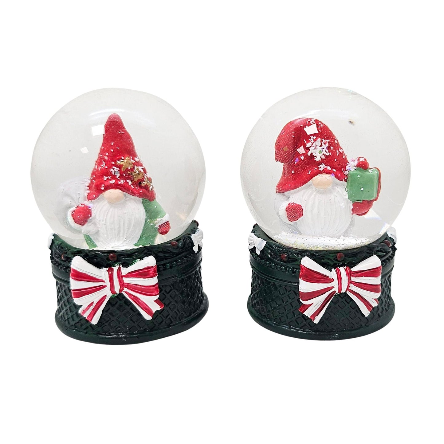 2 süße Mini-Schneekugeln Weihnachtswichtel auf grün B: 45mm - Schneekugelhaus