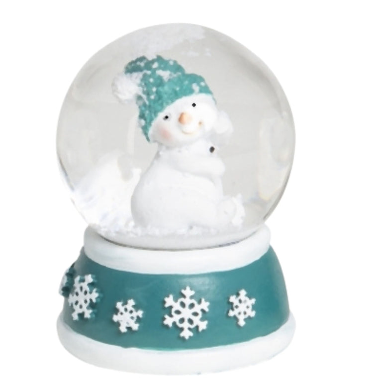 4 süße Mini - Schneekugeln Schneemann mit Sockel türkis weiß Schneeflocke B: 45mm - Schneekugelhaus