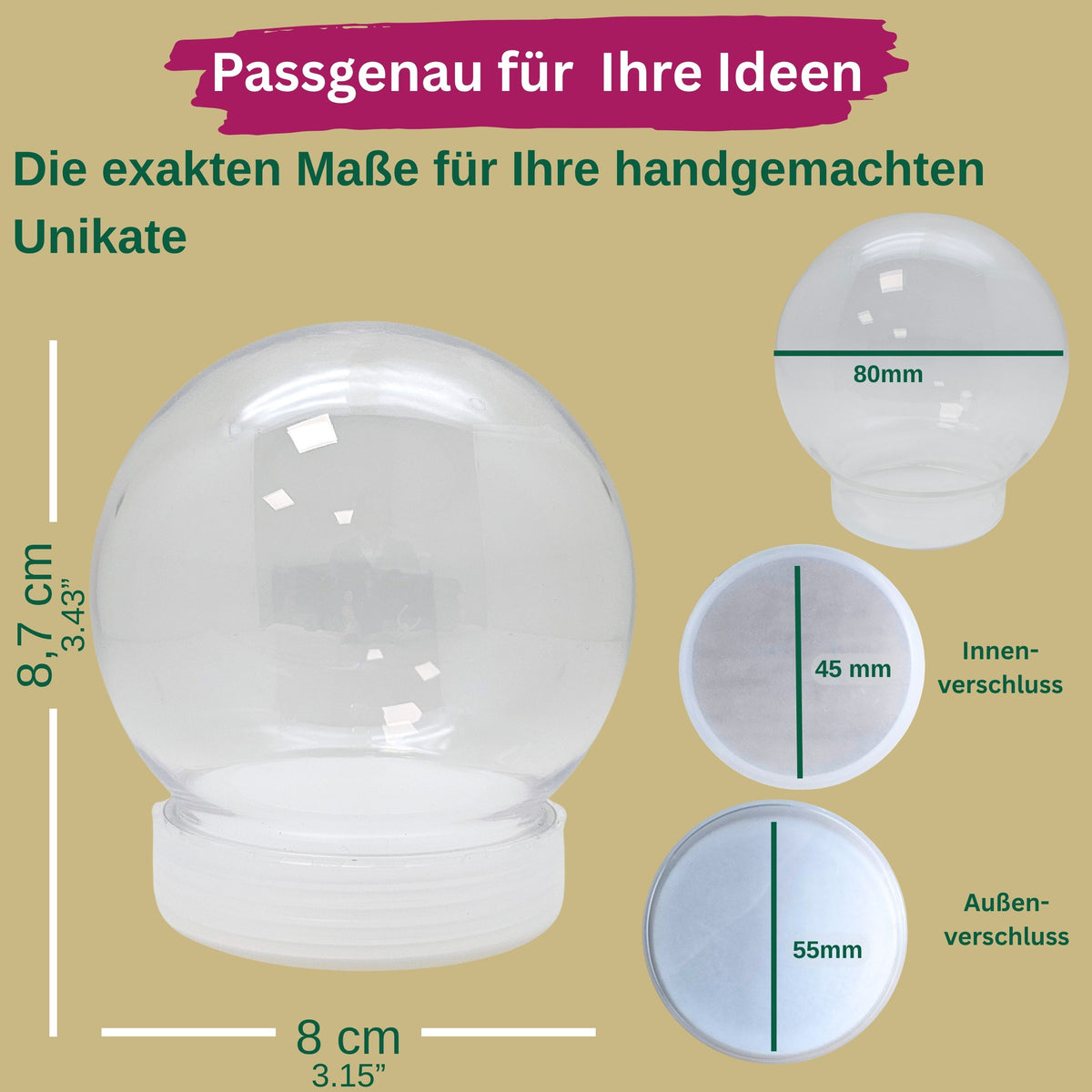 DIY Schneekugel-Set „Party-Pack“ (5er Vorteilspack) 80 rund mit Schraubverschluss