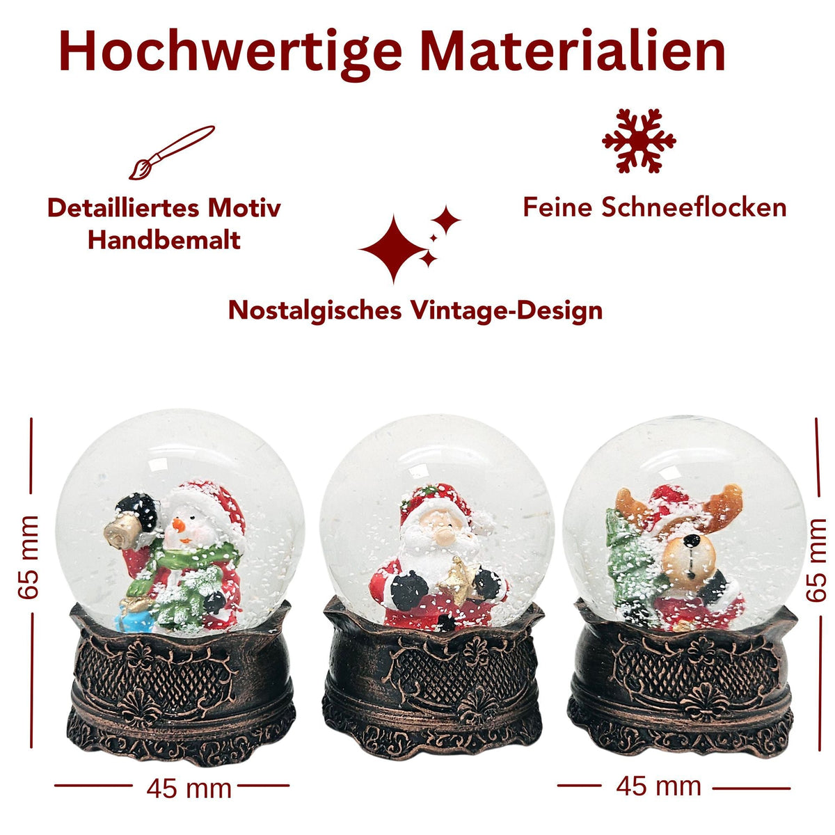 Dunkles-Deko-Paket - 5 Nostalgie Schneekugeln in einer Größe - Schneekugelhaus