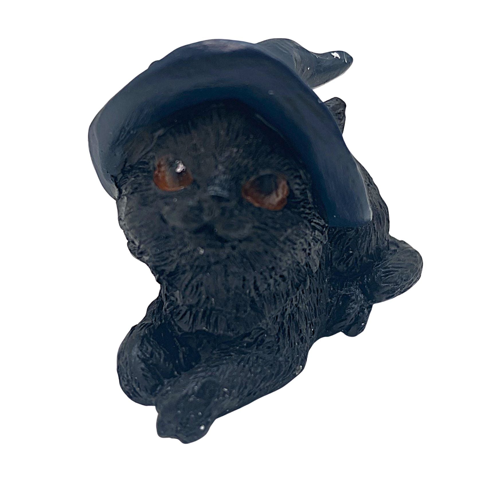Hexen-Katzen Figur "bequem mit blauen Hut" - 55 x 50 mm - Schneekugelhaus