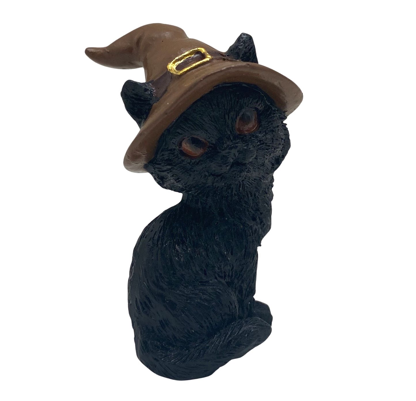 Hexen-Katzen Figur "posierend mit braunen Hut" - 55 x 75 mm - Schneekugelhaus