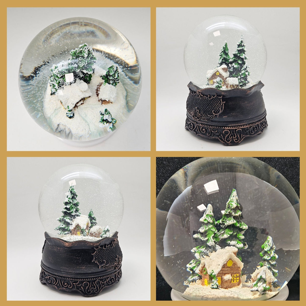 Kupfer-Dekopaket - 3 Nostalgie Schneekugeln in zwei Größen - Schneekugelhaus
