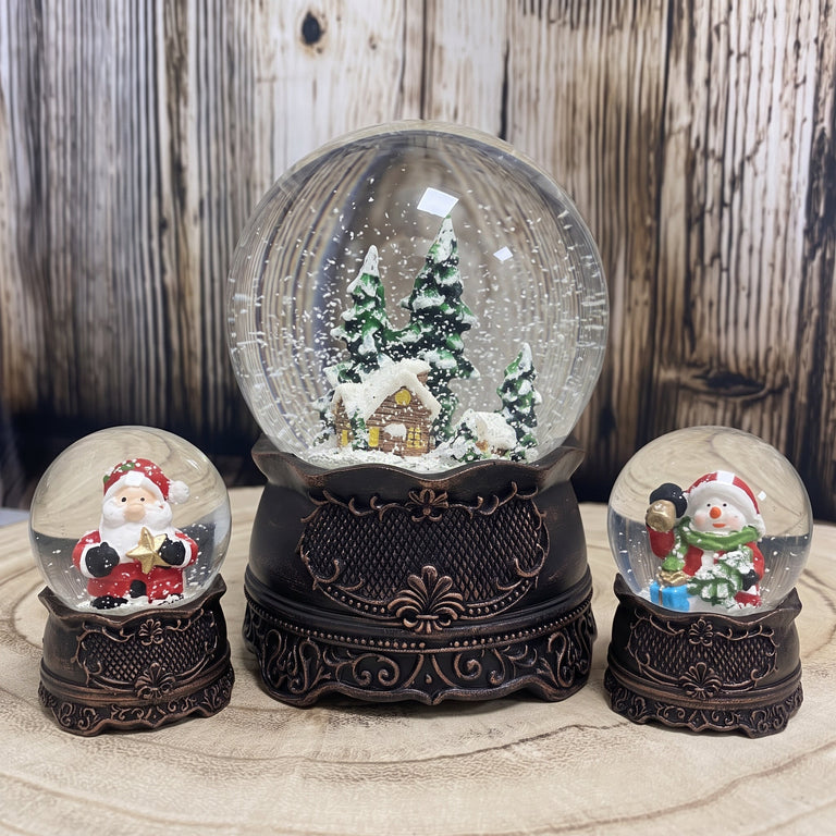 Kupfer-Dekopaket - 3 Nostalgie Schneekugeln in zwei Größen - Schneekugelhaus