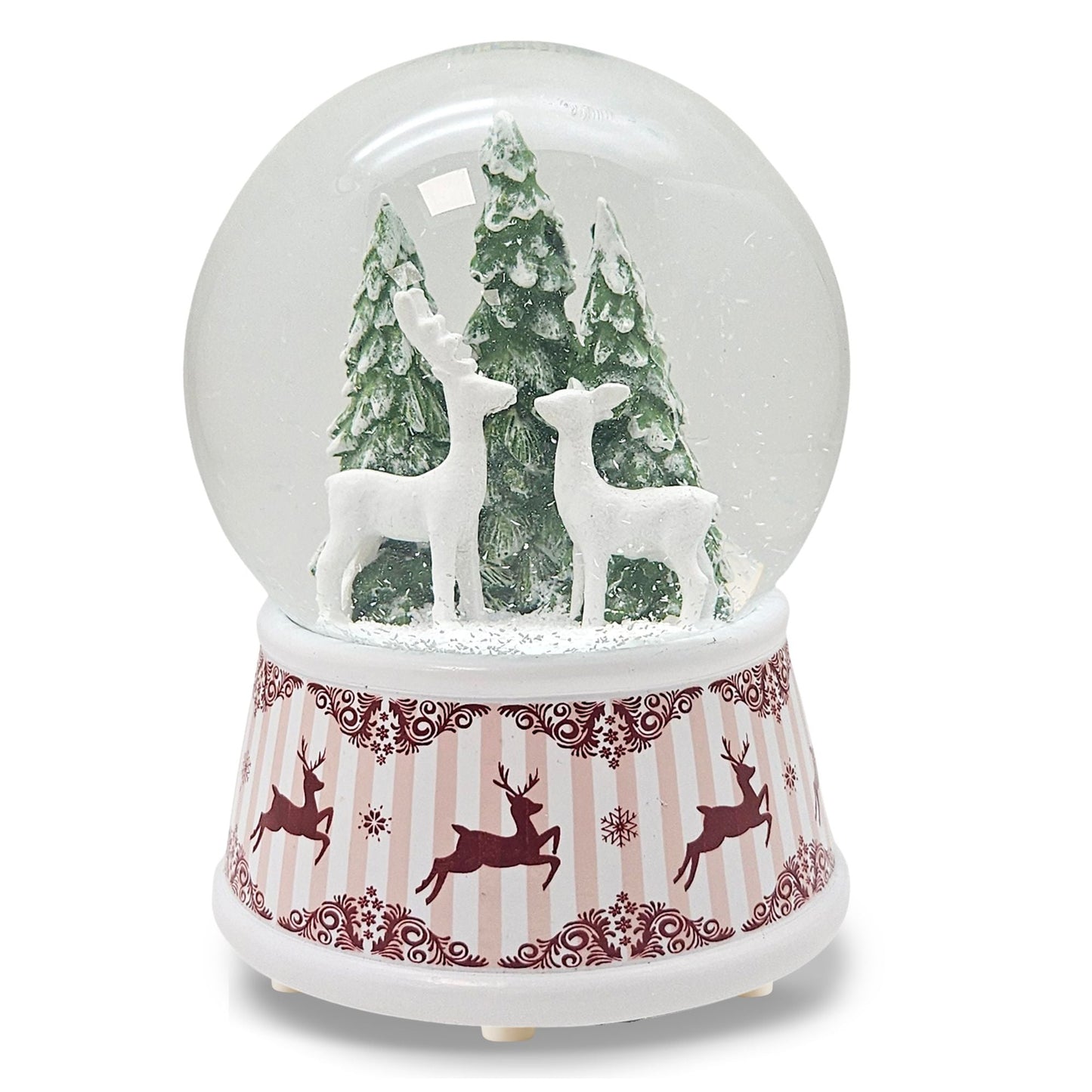 Nostalgische Schneekugel 2 Rehe Hüttenzauber 100 mm Durchmesser mit Spieluhr - Schneekugelhaus