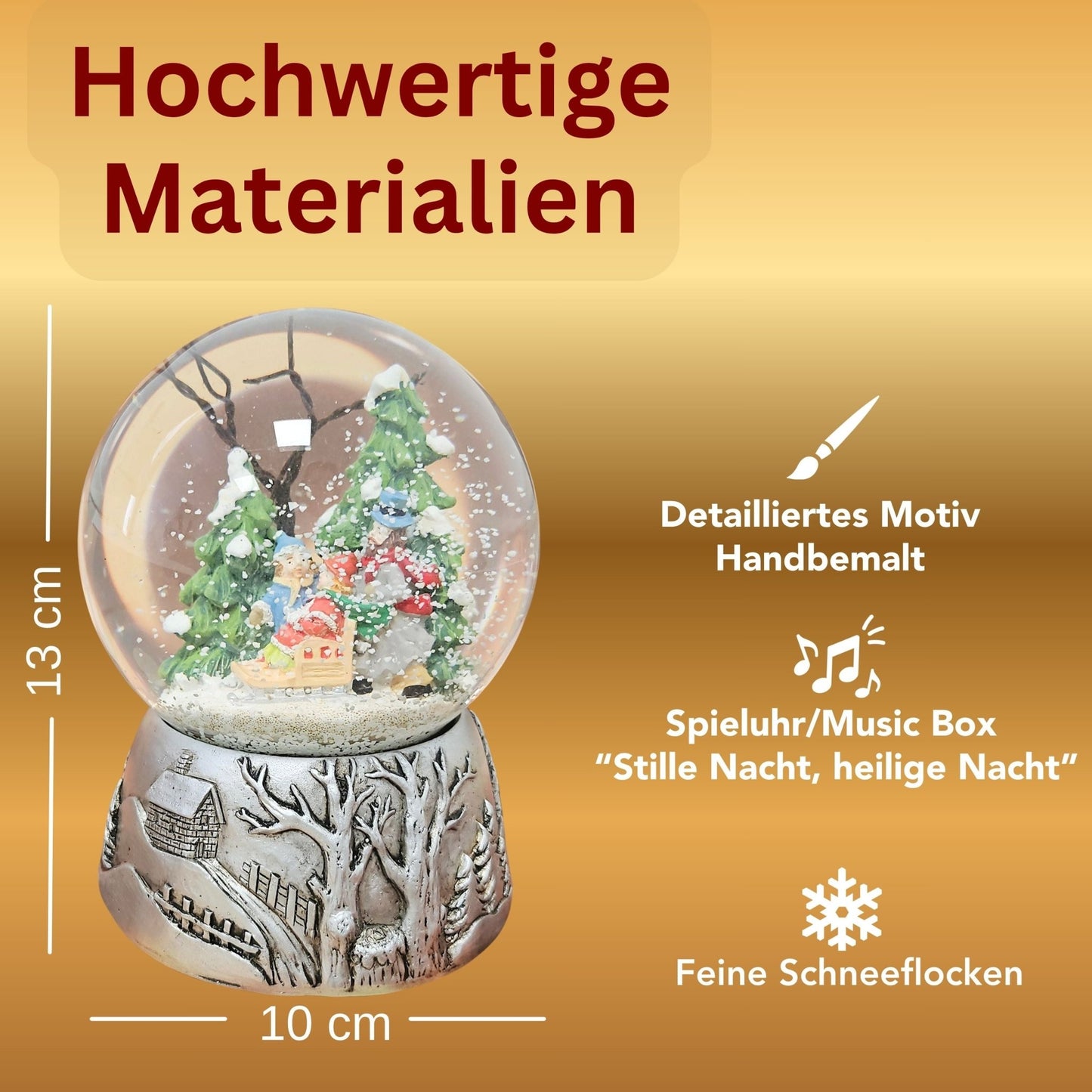Nostalgische Schneekugel Familienspaziergang Silber Landschaft 100 mm Durchmesser mit Spieluhr - Schneekugelhaus