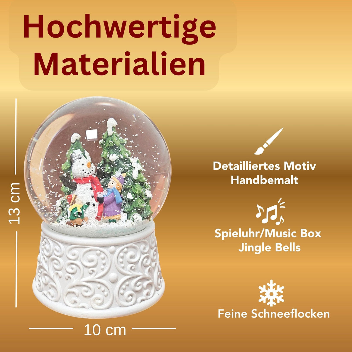 Nostalgische Schneekugel Kinder bauen Schneemann Ornamente 100 mm Durchmesser mit Spieluhr - Schneekugelhaus