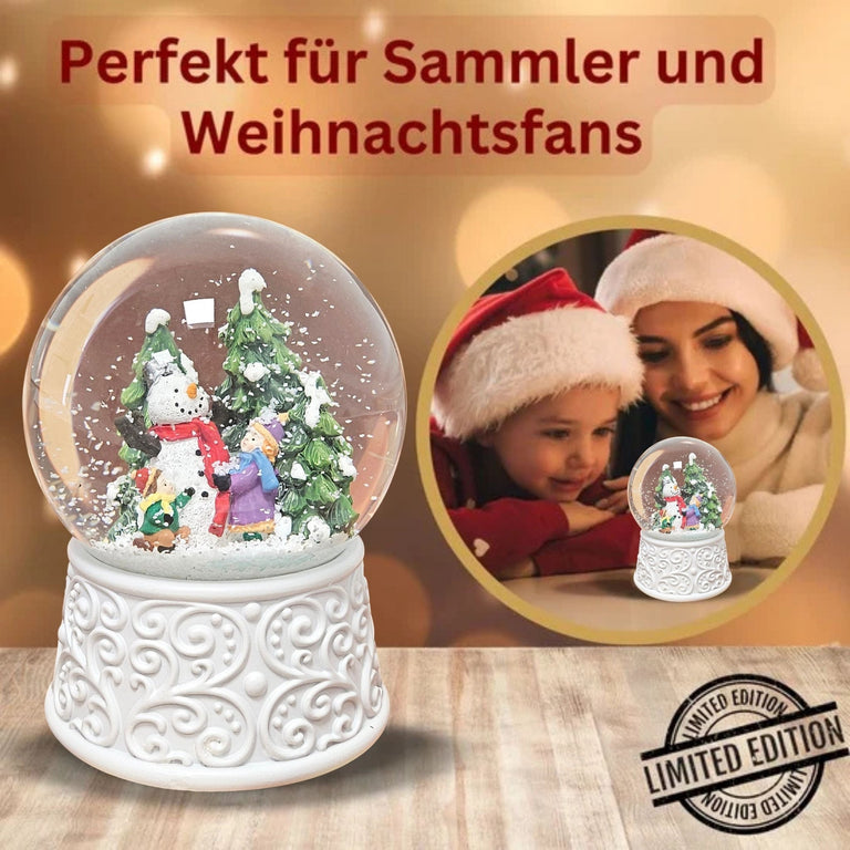 Nostalgische Schneekugel Kinder bauen Schneemann Ornamente 100 mm Durchmesser mit Spieluhr - Schneekugelhaus