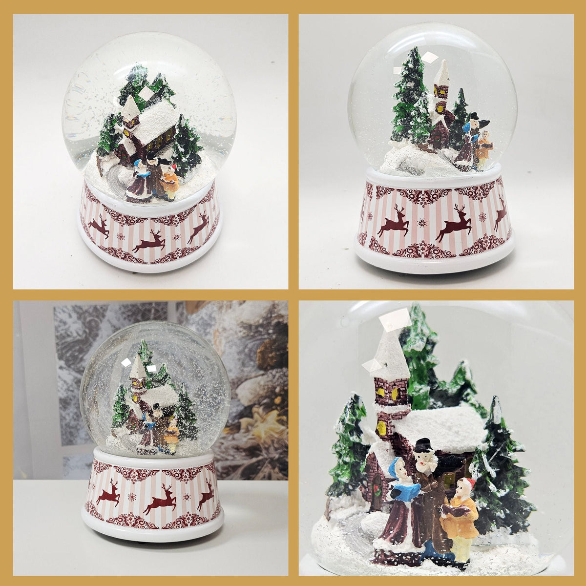 Nostalgische Schneekugel Weihnachtsspaziergang Hüttenzauber 100 mm Durchmesser mit Spieluhr - Schneekugelhaus