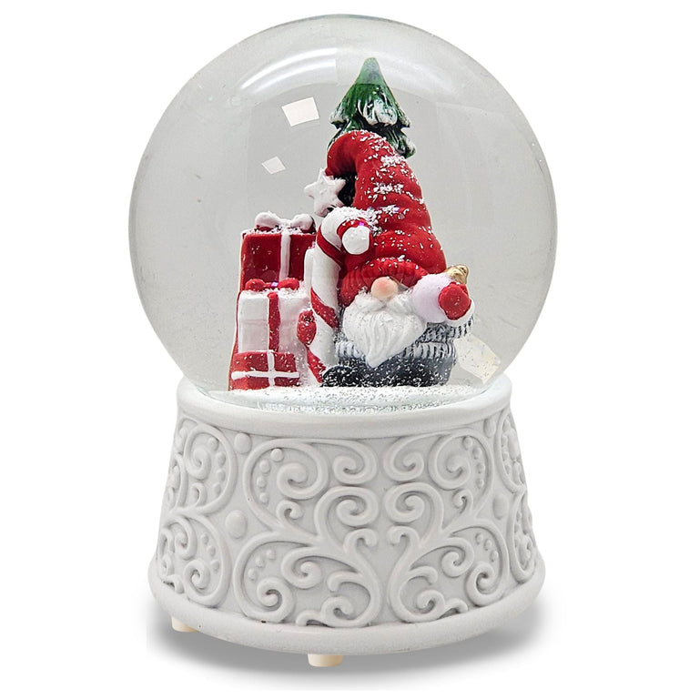 Nostalgische Schneekugel Wichtel rot auf Ornamente 100 mm Durchmesser mit Spieluhr - Schneekugelhaus
