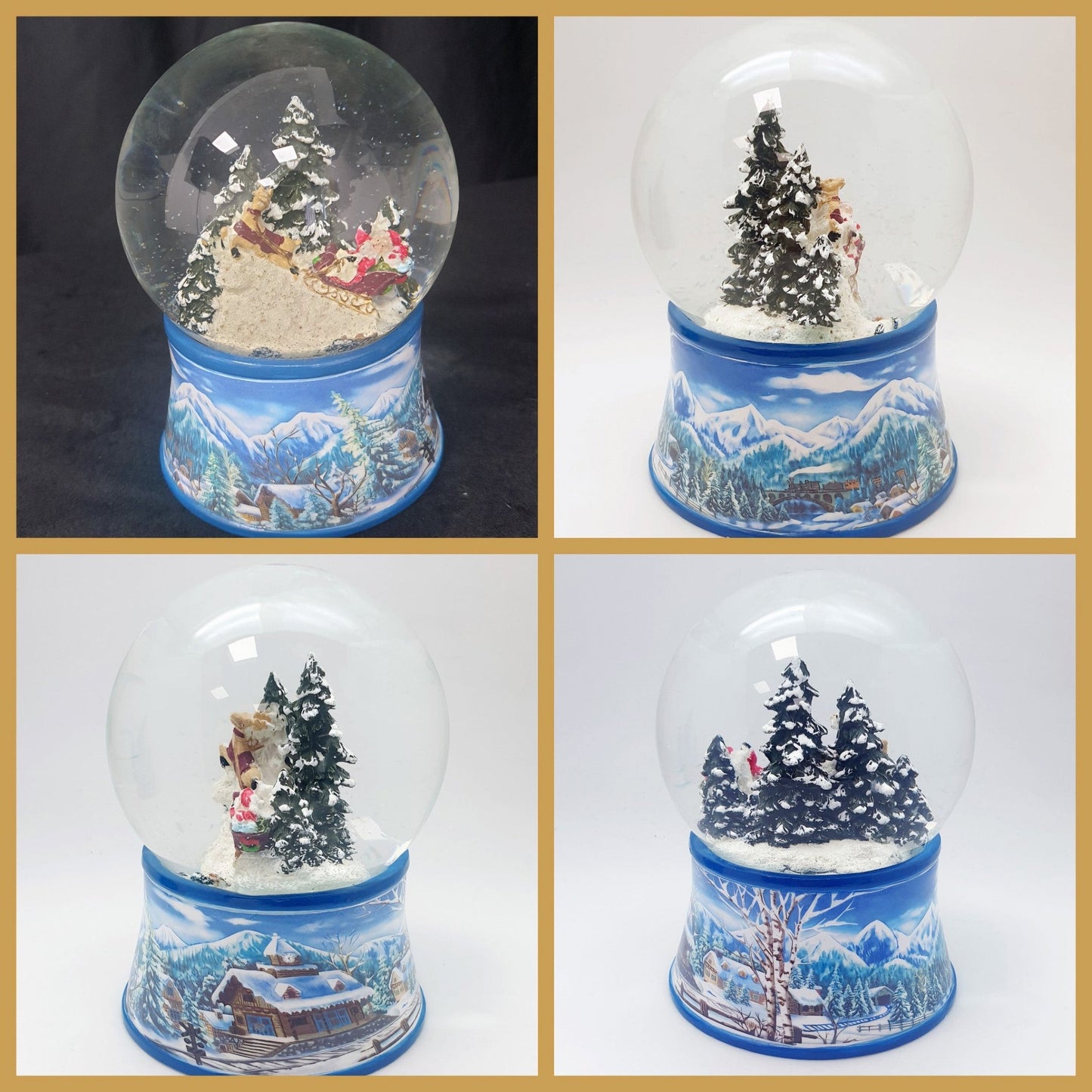 Schneekugel Santa kommt auf Schlitten auf Sockel Winterlandschaft mit Spieluhr 10 cm Durchmesser - Schneekugelhaus