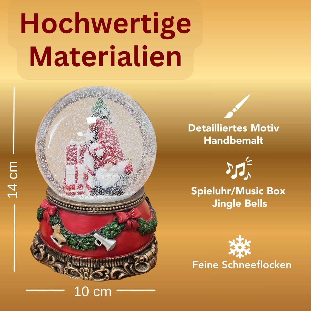 Schöne Schneekugel Wichtel Christbaum auf Sockel Weihnachtsdekor rot mm Durchmesser mit Spieluhr - Schneekugelhaus