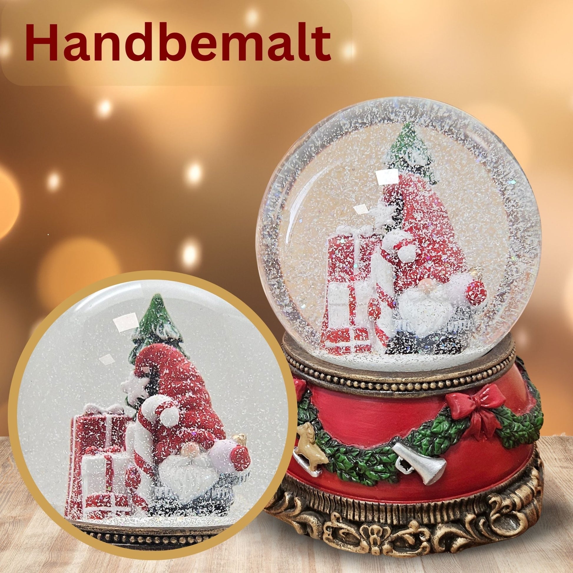 Schöne Schneekugel Wichtel Christbaum auf Sockel Weihnachtsdekor rot mm Durchmesser mit Spieluhr - Schneekugelhaus
