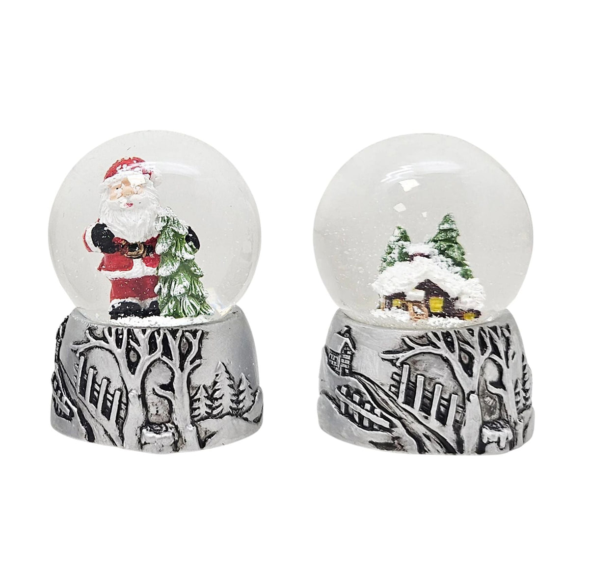 Silber-Dekopaket - 3 Nostalgie Schneekugeln in zwei Größen - Schneekugelhaus